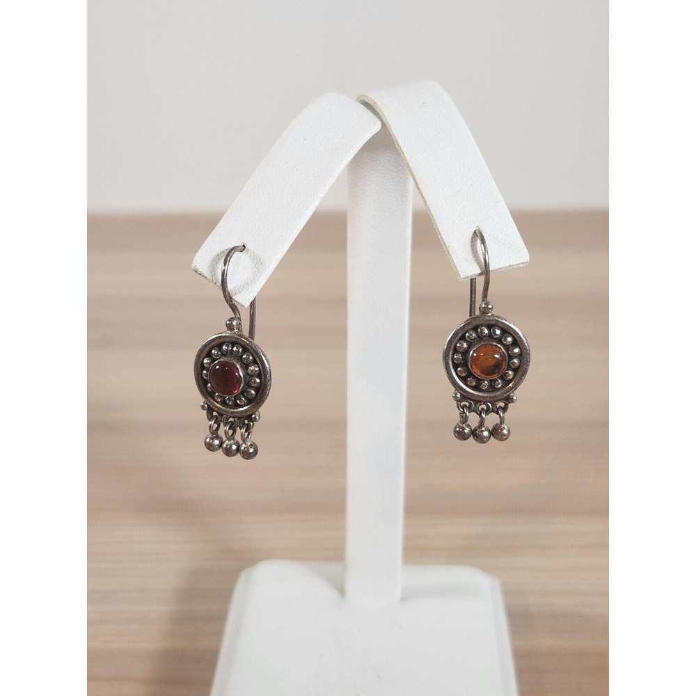 HAN 925‎ Sterling Silver Orange Crystal Dangle Pierced Earrings